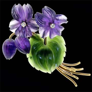 Carved Amethyst And Nephrite Brooch 1