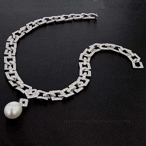 South Sea Pearl And Diamond Link Necklace 1