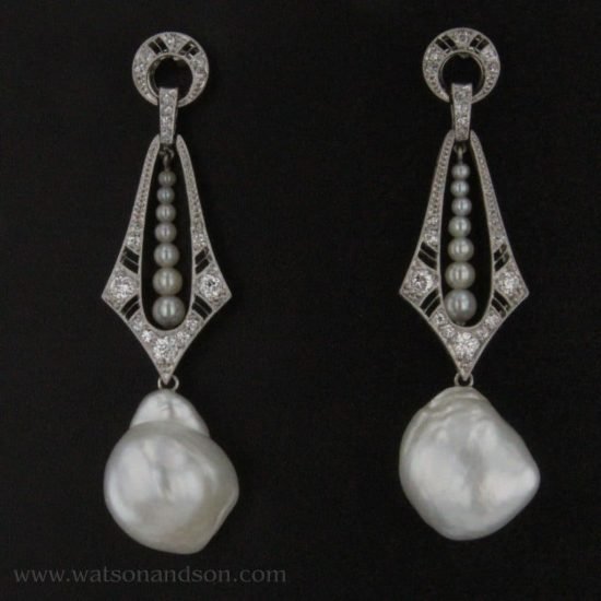 Platinum Diamond And Baroque South Sea Pearl Drop Earrings 1