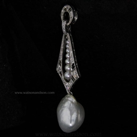 Platinum Diamond And Baroque South Sea Pearl Drop Earrings 6
