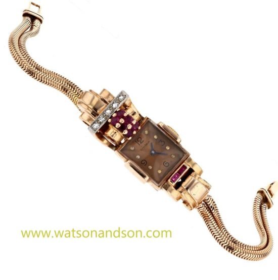 Ladies 14K Rose Gold Retro Bracelet Watch 5