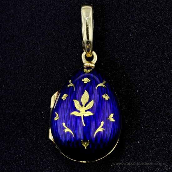 Yellow Gold Blue Guilloche Enameled Faberge Egg With Hidden Treasure 3