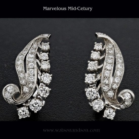 Mid Century Diamond Clip Earrings 1