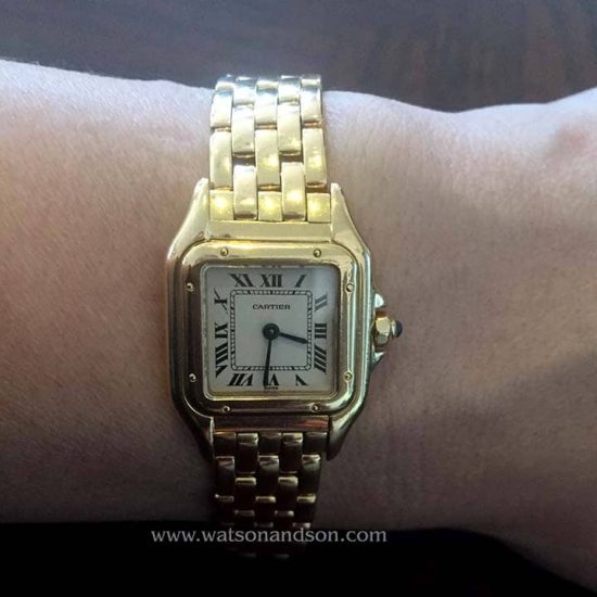 Ladies 18 Kt Yellow Gold Cartier Panther Bracelet Watch 3