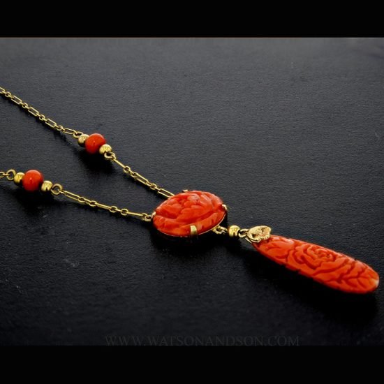 Carved Coral Drop Necklace 2