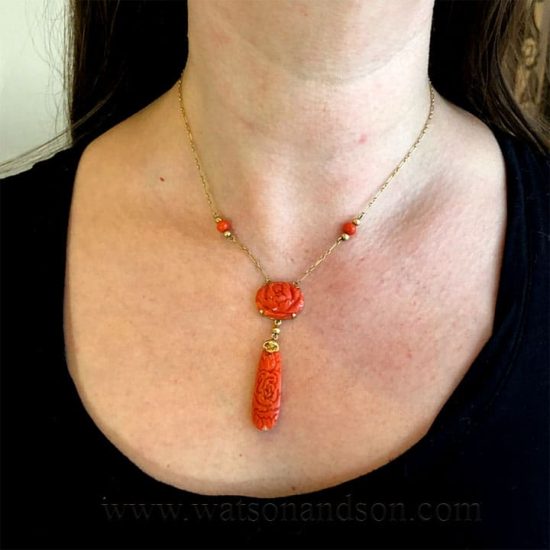 Carved Coral Drop Necklace 4