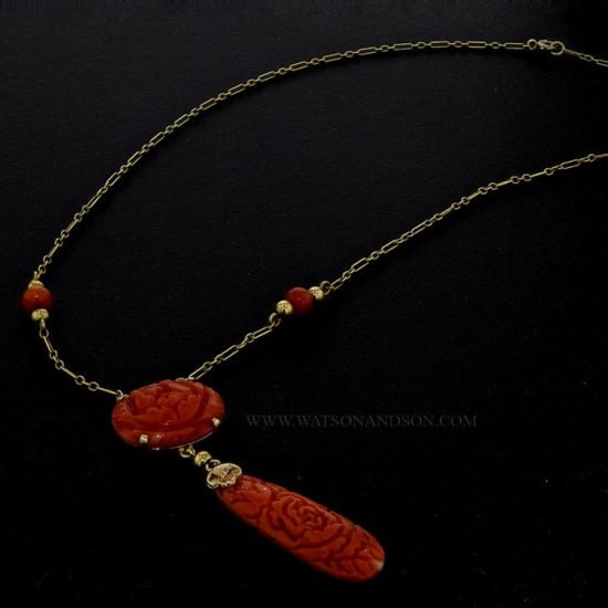 Carved Coral Drop Necklace 3