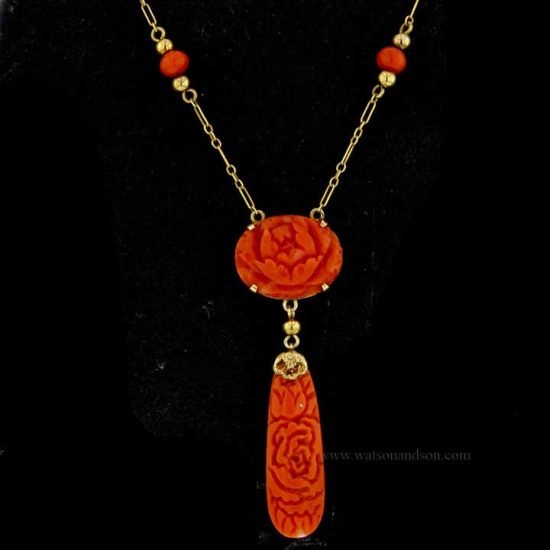 Carved Coral Drop Necklace 5