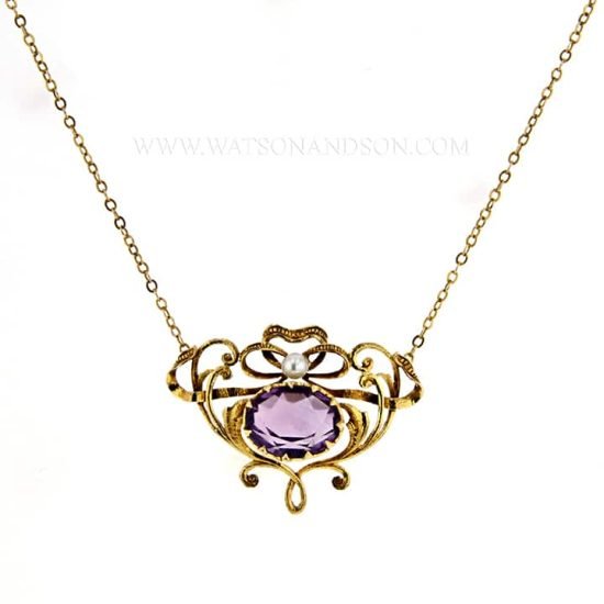 14K Victorian Amethyst And Pearl Pendant 2