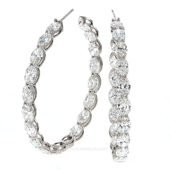 Oval Diamond Inside Out Hoop Earrings 4