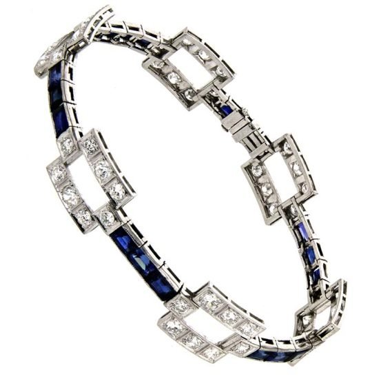 Deco Sapphire And Diamond Platinum Bracelet 1
