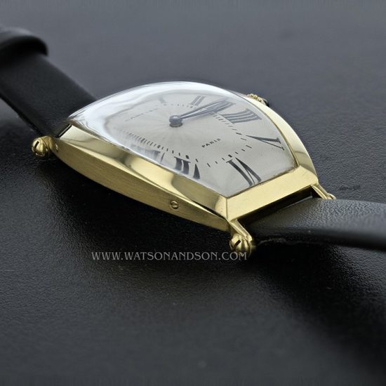18K Yellow Gold Cartier Paris Tonneau Cintrée Strap Watch 5