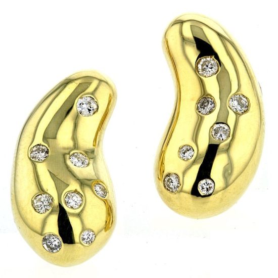 Yellow Gold Diamond Bean Clip Earrings 1