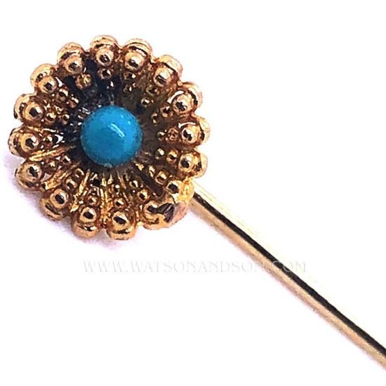 Yellow Gold Victorian Turquoise Stick Pin 1