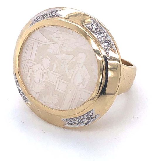 Yellow Gold Carved Mother Of Pearl Ring 1