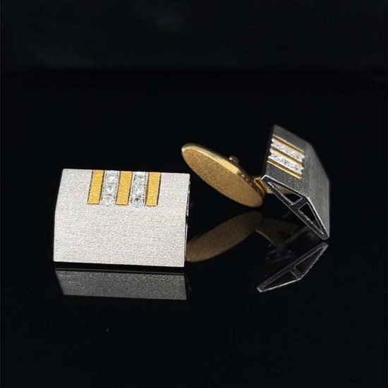 Two Tone Gold And Diamond Cuff Links 1