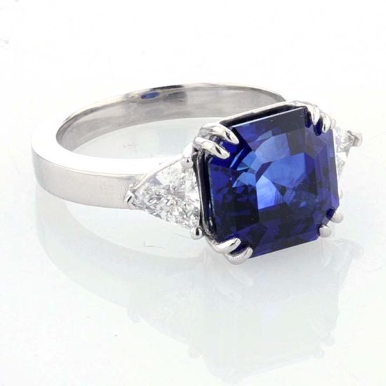 Asscher Cut Sapphire And Diamond Solitaire Ring 7