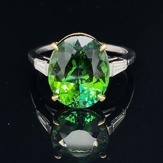 Green Tourmaline And Diamond Solitaire Ring