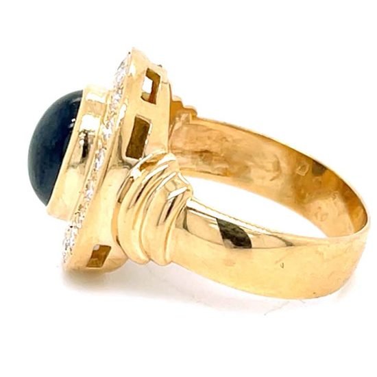 Cabochon Cut Blue Sapphire And Diamond Ring 6