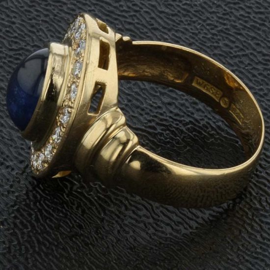 Cabochon Cut Blue Sapphire And Diamond Ring 3