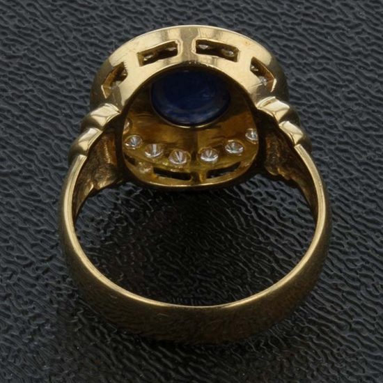 Cabochon Cut Blue Sapphire And Diamond Ring 2