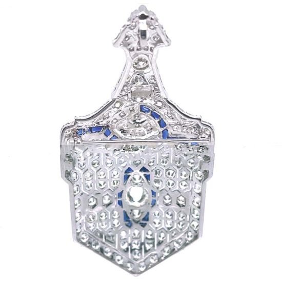 Edwardian Platinum And Diamond And Sapphire Filigree Pendant / Pin 4