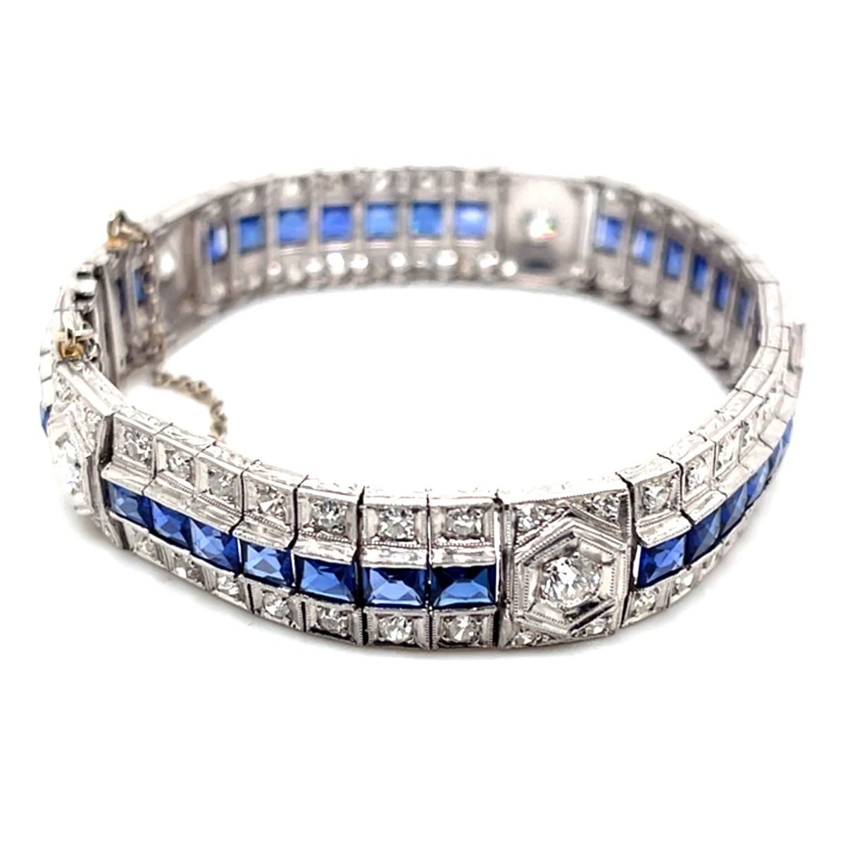 Art Deco Platinum Sapphire And Diamond Bracelet 7 Art Deco Platinum Sapphire And Diamond Bracelet - Image 7