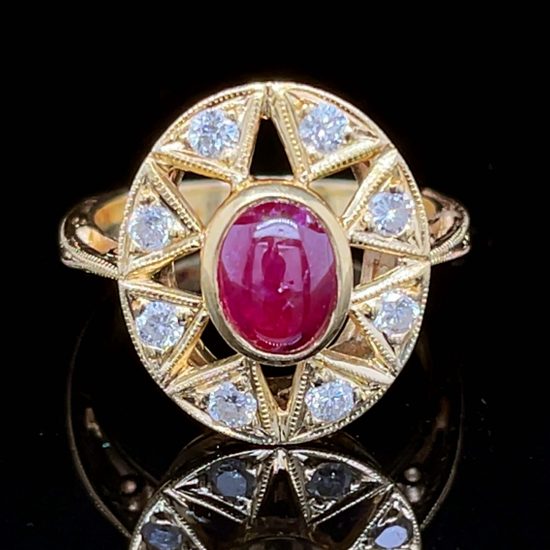 Cabochon Cut Ruby And Diamond Ring 1