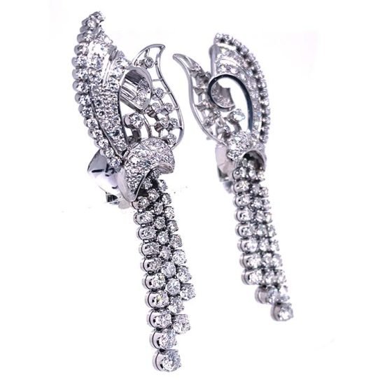 Retro Style Platinum Diamond Drop Tassel Earrings 2