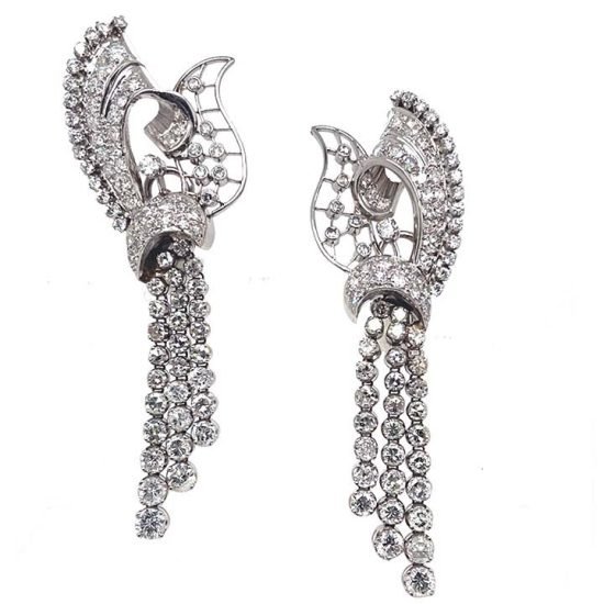 Retro Style Platinum Diamond Drop Tassel Earrings 1