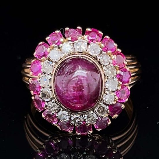 Ruby And Diamond Retro Cluster Ring 1