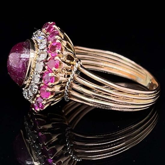 Ruby And Diamond Retro Cluster Ring 4