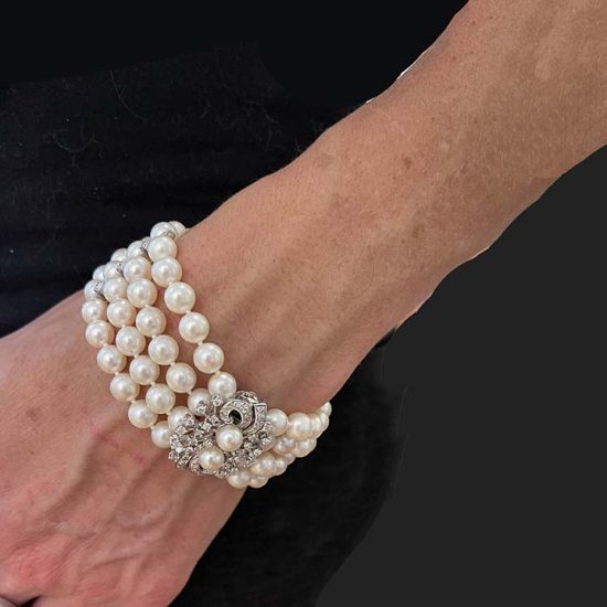 4 Row Pearl And Diamond Bracelet 3