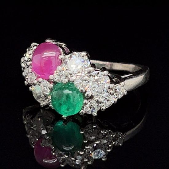 Milton Schepps Ruby, Emerald And Diamond Ring 2