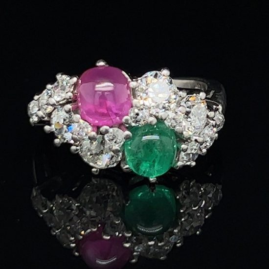 Milton Schepps Ruby, Emerald And Diamond Ring 1