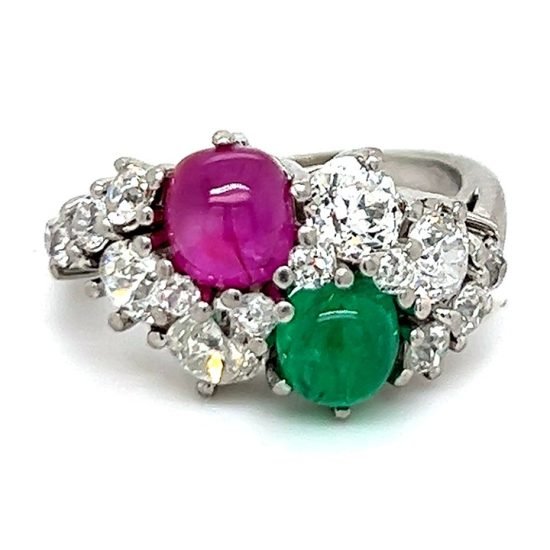 Milton Schepps Ruby, Emerald And Diamond Ring 5