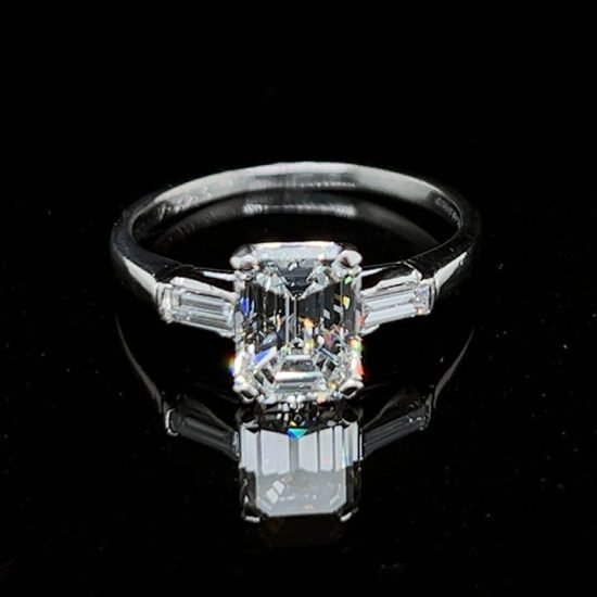 Emerald Cut Diamond Platinum Solitaire Ring 1
