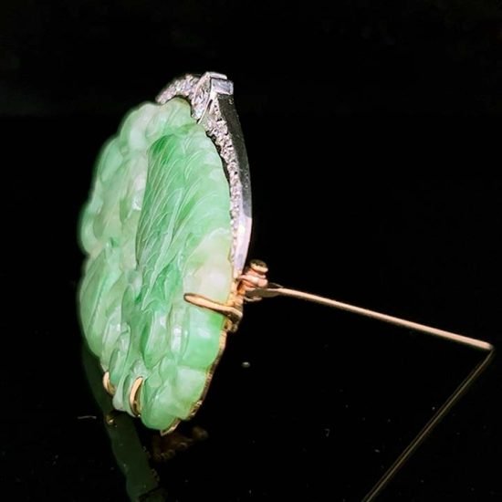 Carved Jadeite And Diamond Pin 2