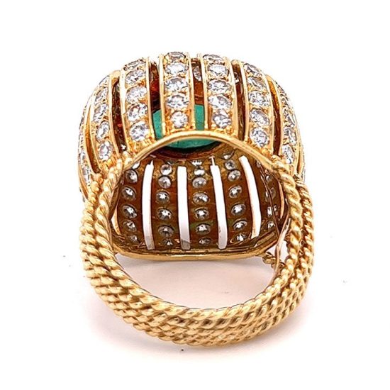 Cabochon Cut Emerald And Diamond Dome Ring 2