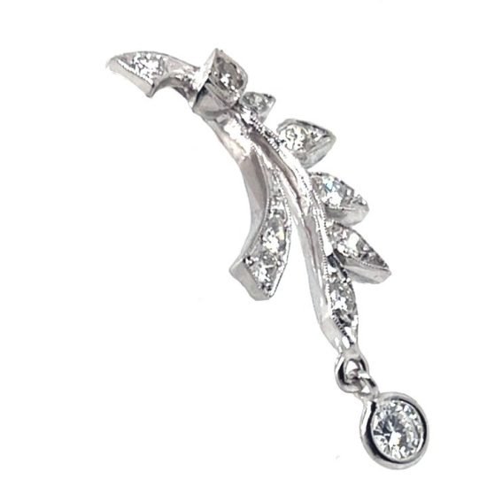 Platinum Foliate Earrings With Diamond Drop 2