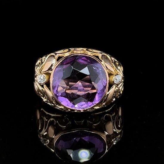 18 Kt 3 Color Gold Filigree Art Nouveau Amethyst Ring 1