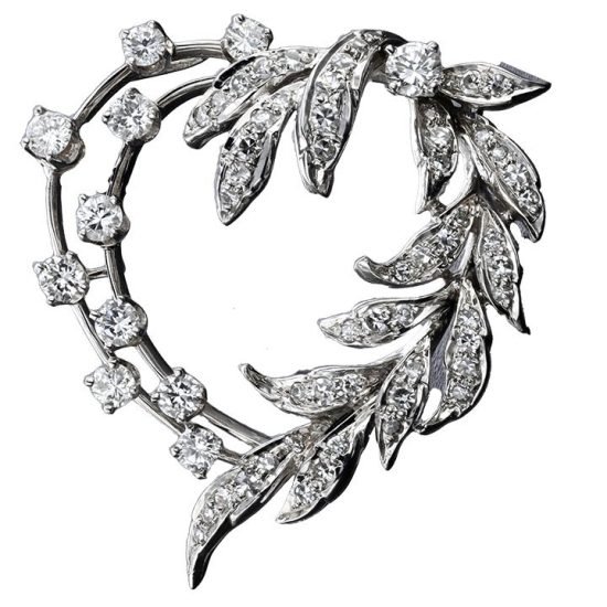White Floral Diamond Heart Pin Pendant 2