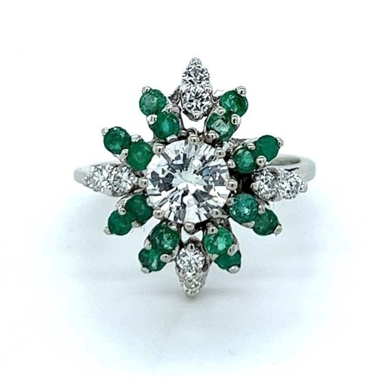 Emerald And Diamond Cluster Ring 1