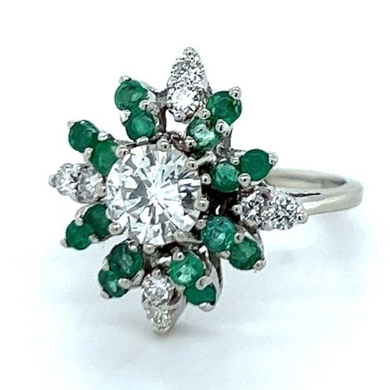 Emerald And Diamond Cluster Ring 6