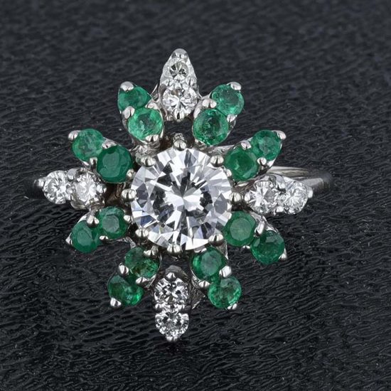 Emerald And Diamond Cluster Ring 2