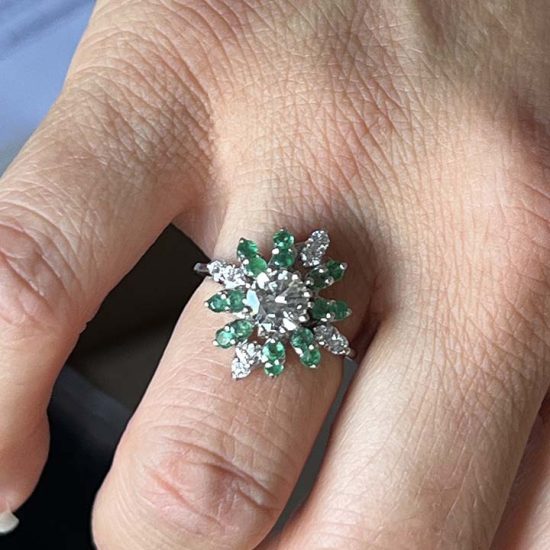 Emerald And Diamond Cluster Ring 8