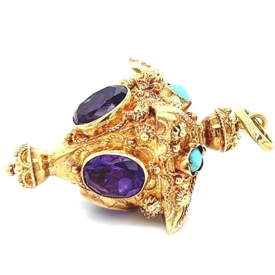 Filigree Yellow Gold And Amethyst Lantern Pendant