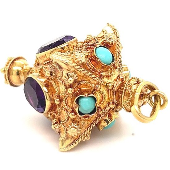 Filigree Yellow Gold And Amethyst Lantern Pendant - Image 4