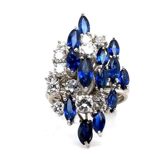 Sapphire And Diamond Cluster Ring In White Gold 2