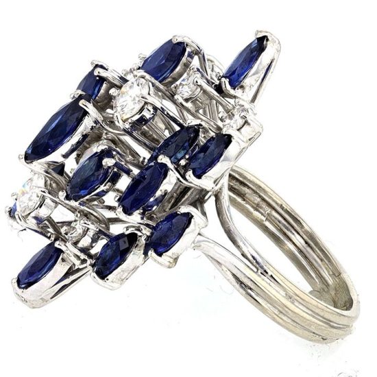 Sapphire And Diamond Cluster Ring In White Gold 3